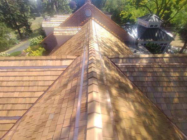 Cedar shake roof with copper ridge detail
